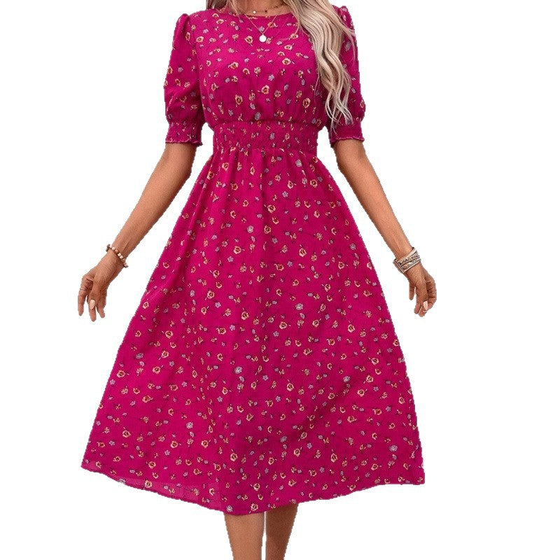 Damen Leichtes Blumendruck Maxi Kleid mit Smock-Taille Drune