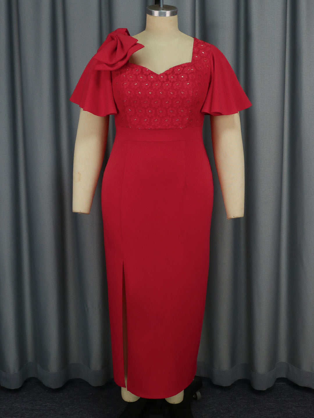 Damen Elegantes Abendkleid mit floralem Spitzenoberteil und voluminösen Rüschensäumen Drune
