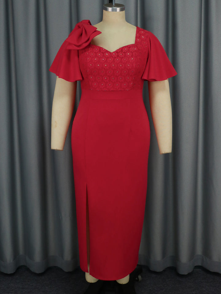 Damen Elegantes Abendkleid mit floralem Spitzenoberteil und voluminösen Rüschensäumen Drune