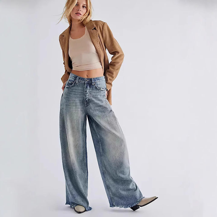 Damenweite High-Waist-Jeans Drune