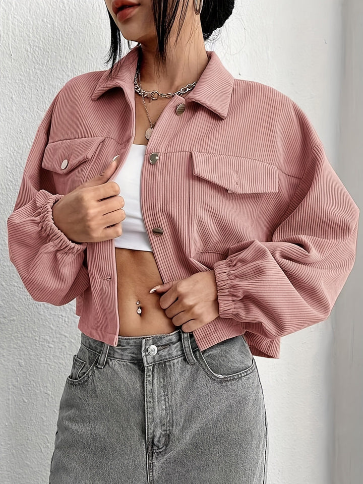 Damen Kurzjacke im Rippdesign mit lässigen Ärmeln und praktischen Taschen Drune