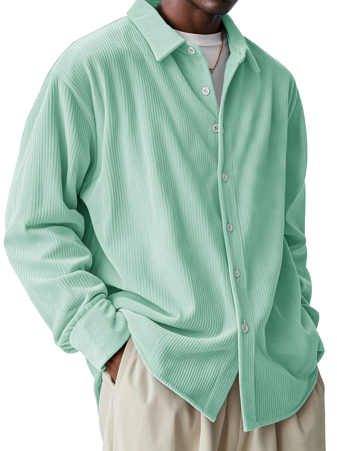 Herren nan oversized Kordhemd mit feiner Rippenstruktur und Relaxed-Fit Drune