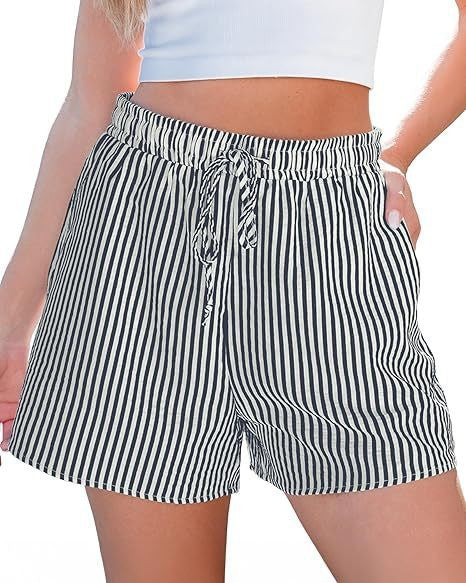 Damen lässige Shorts mit elastischem Taillenbund und gestreiftem Design Drune
