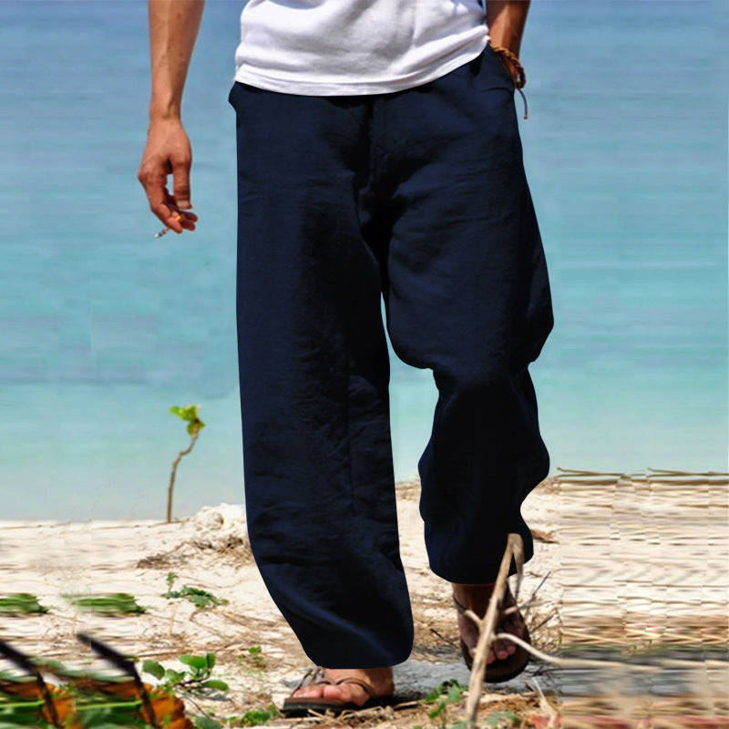 Herren lässige Leinenhose mit lockerer Passform und Seitentaschen Drune