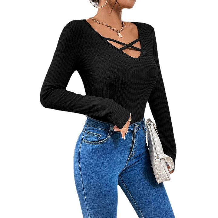 Damen Langarmshirt mit modischem Kreuz-Ausschnitt Drune