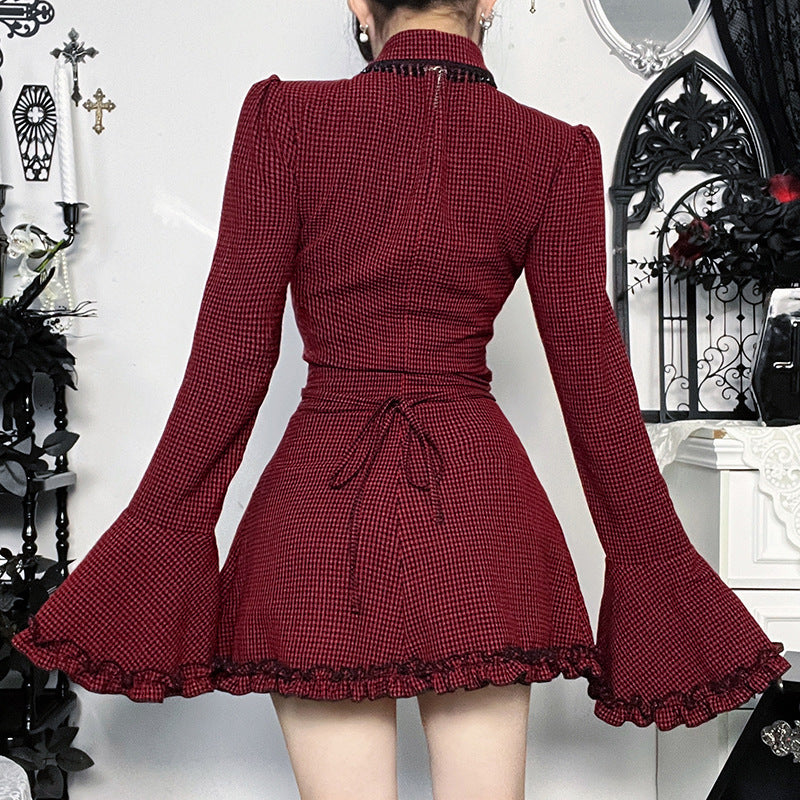 Damen schickes Mini-Kleid mit volantartigen Ärmeln und dekorativem Kragen Drune