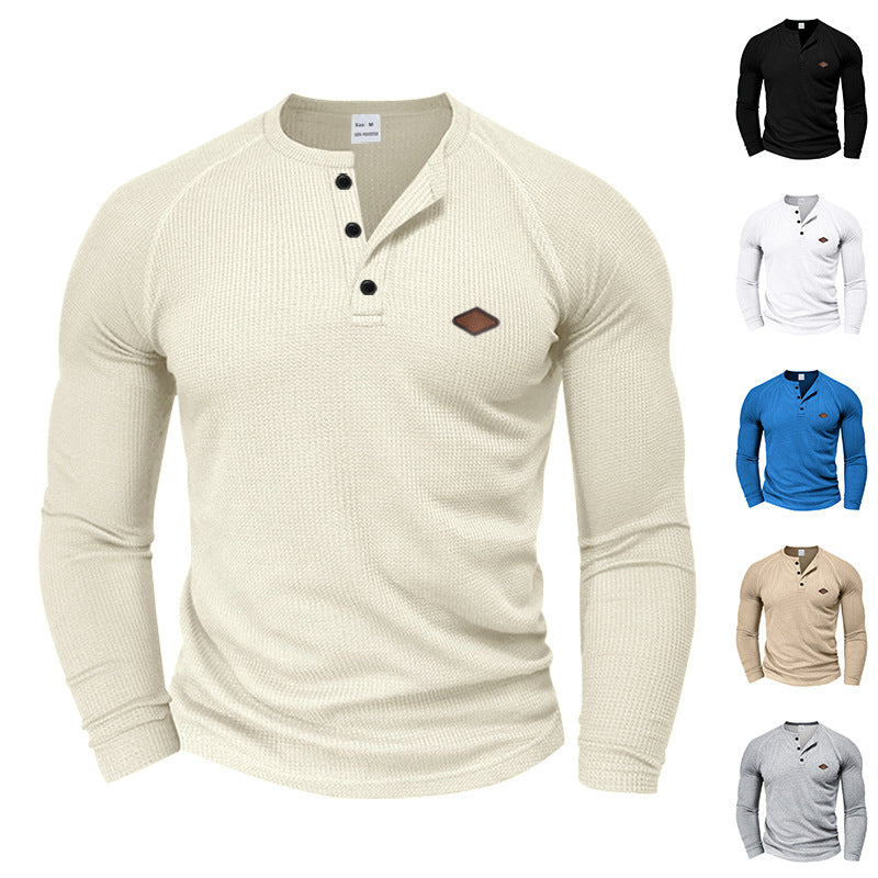 Herren langärmliges Henley-T-Shirt mit strukturiertem Gewebe und modischem Knopfdesign Drune