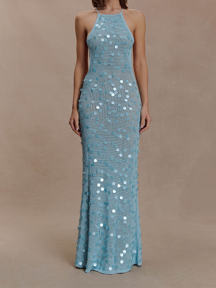 Damen Elegantes Maxikleid mit funkelnden Applikationen Drune