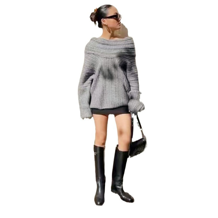 Damen Kuscheliger Strickpullover mit angesagtem Off-Shoulder-Ausschnitt Drune