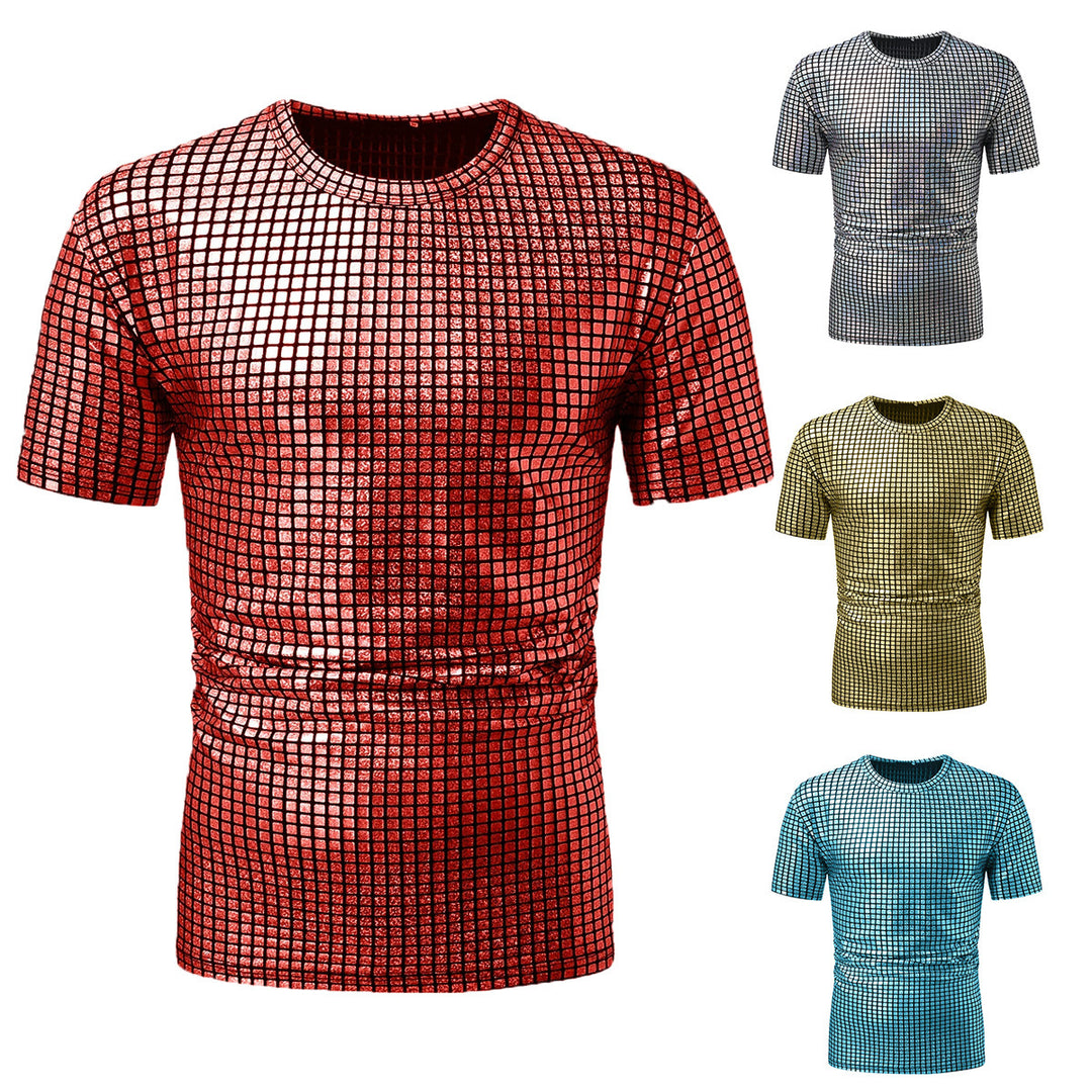 Herren modisches Kurzarm T-Shirt im schimmernden Quadratdesign Drune