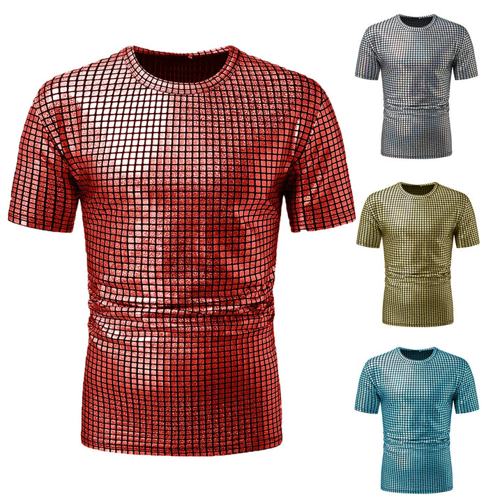Herren modisches Kurzarm T-Shirt im schimmernden Quadratdesign Drune