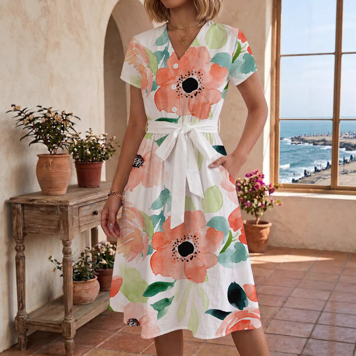 Damen lässiges Kleid mit modernem Leoprint und taillierbarem Gürtel Drune