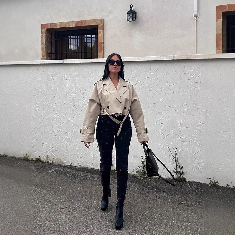 Damen modische Trenchjacke mit Gürtel und oversized Schnitt Drune