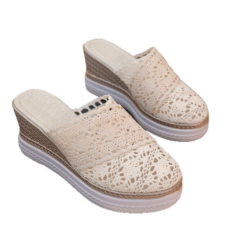 Damen nan gehäkelte Plateau-Slipper mit Jute-Details und Memory-Fußbett Drune