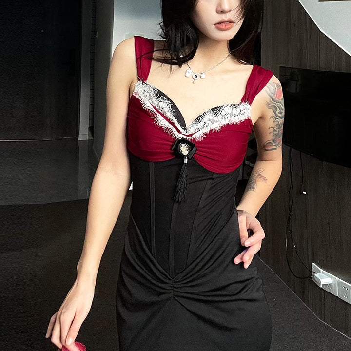 Damen Elegantes Maxikleid mit dekadentem Bustier-Oberteil und verzierten Details Drune