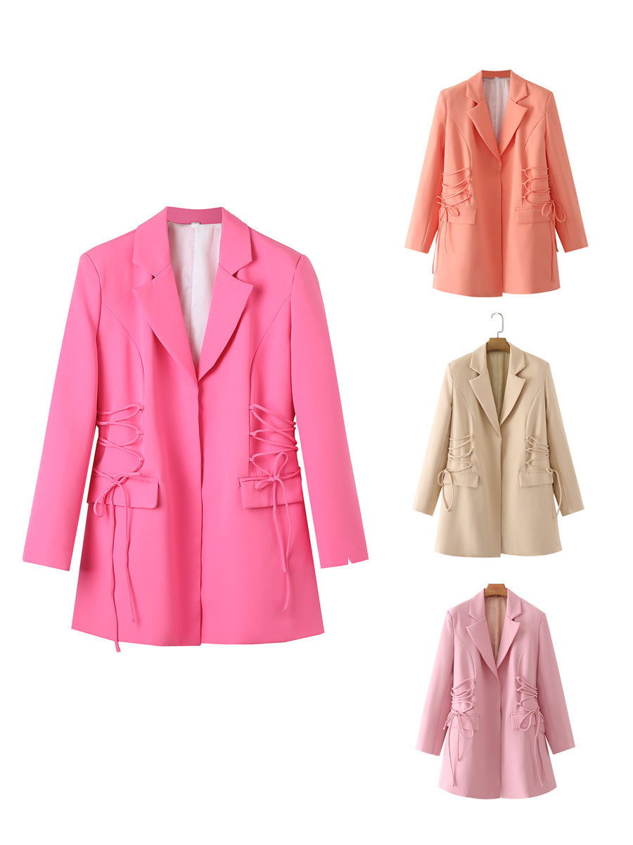 Damen modischer Blazer mit raffinierten Schnüroptiken und praktischen Taschen Drune