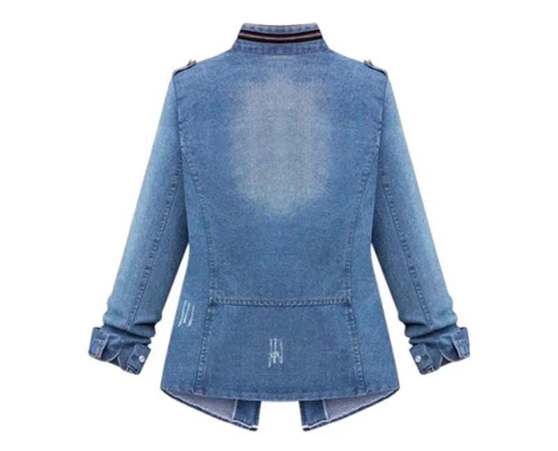 Damen Denim-Jacke mit praktischen aufgesetzten Taschen und Kordelzug Drune