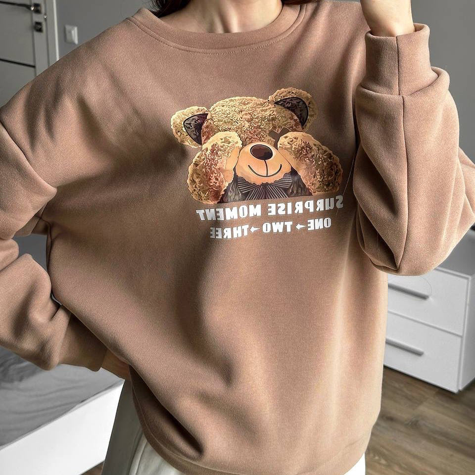 Damen lässiges Sweatshirt mit kreativem Bärenmotiv Drune