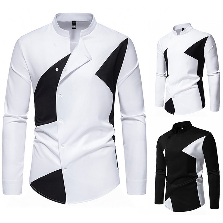 Herren modisches Designerhemd mit asymmetrischem Schnitt und innovativem Knopfdesign Drune