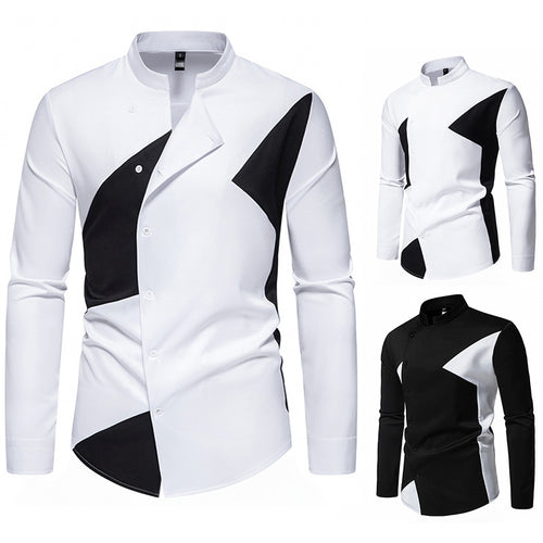 Herren modisches Designerhemd mit asymmetrischem Schnitt und innovativem Knopfdesign Drune