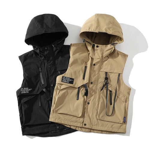 Herren funktionale Outdoor-Weste mit verstellbarem Kapuzendesign und vielseitigen Taschen Drune
