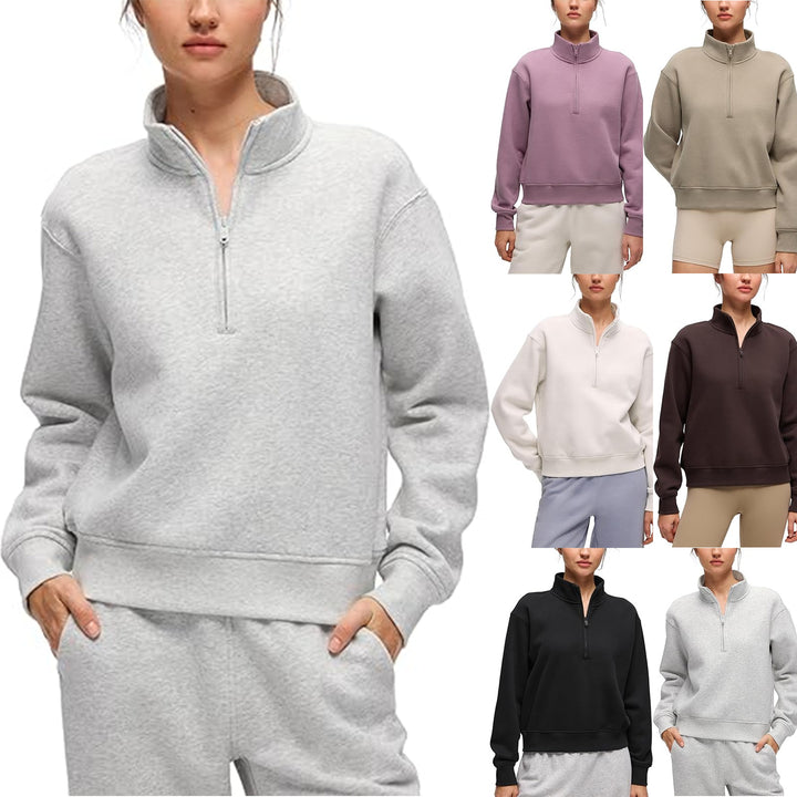 Damen sportlicher Fleece-Pullover mit Stehkragen Drune