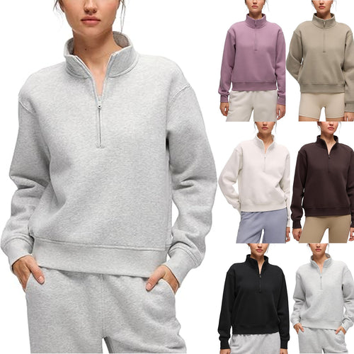 Damen sportlicher Fleece-Pullover mit Stehkragen Drune