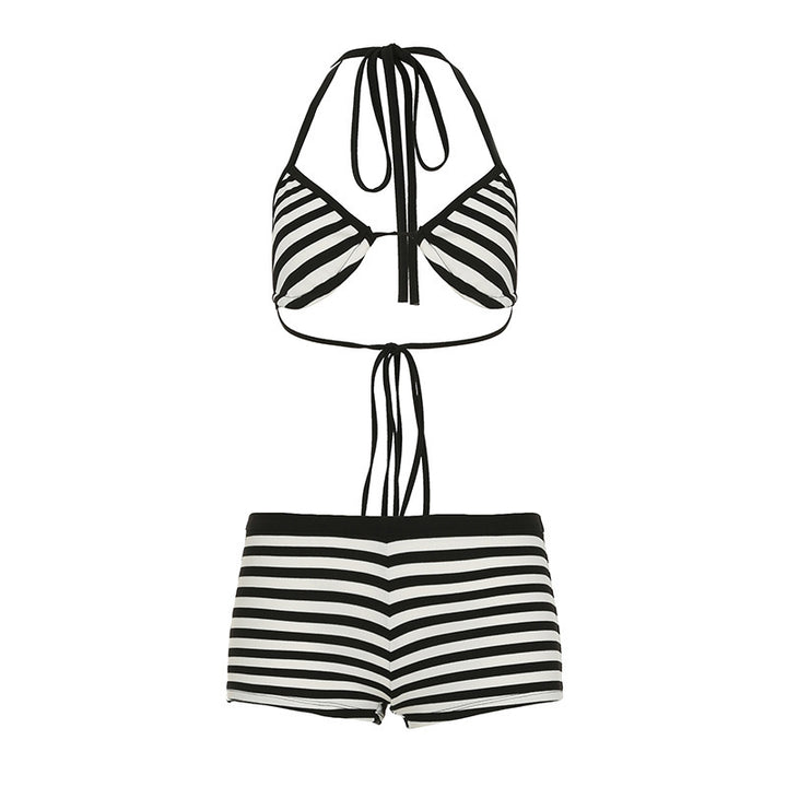 Damen trendiges Bikini-Set mit tieferem Ausschnitt und verstellbaren Trägern Drune