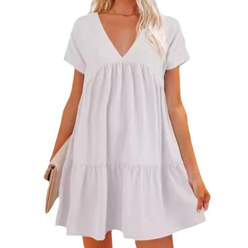 Damen V-Ausschnitt Kleid mit weit schwingendem Saum Drune