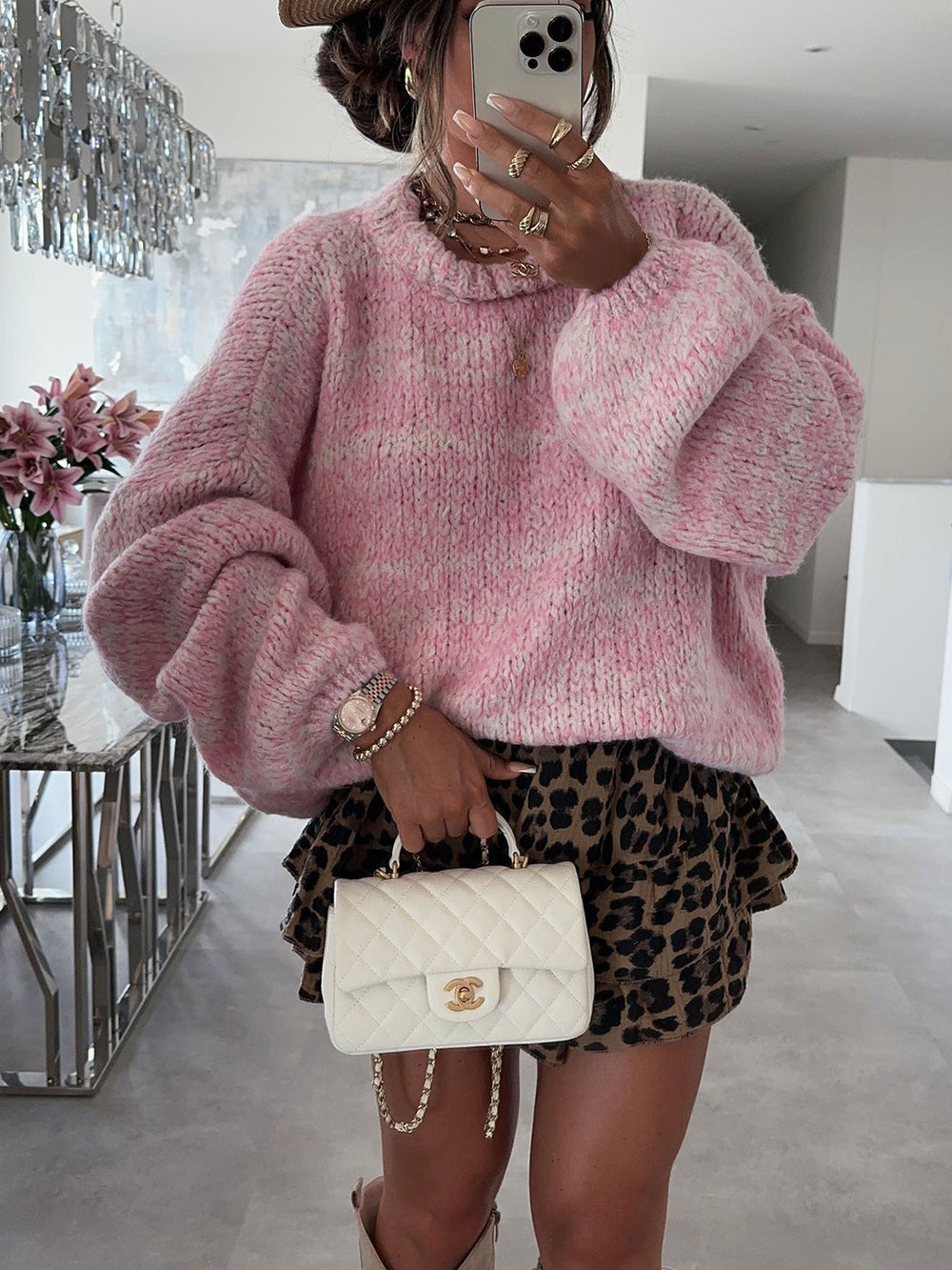 Damen kuscheliger Strickpullover mit voluminösen Ärmeln Drune