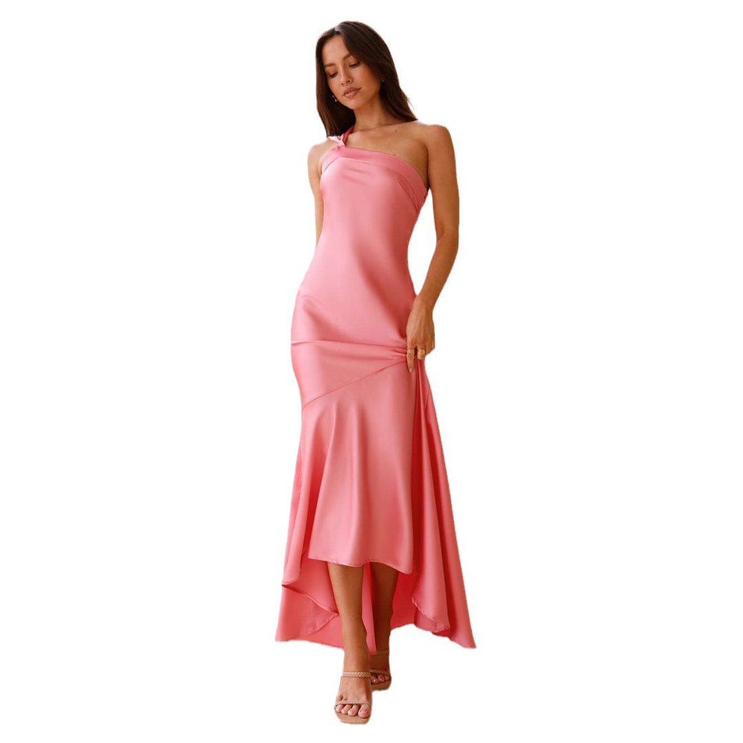 Damen Elegantes asymmetrisches Maxikleid mit schulterfreiem Design und fließendem Schnitt Drune