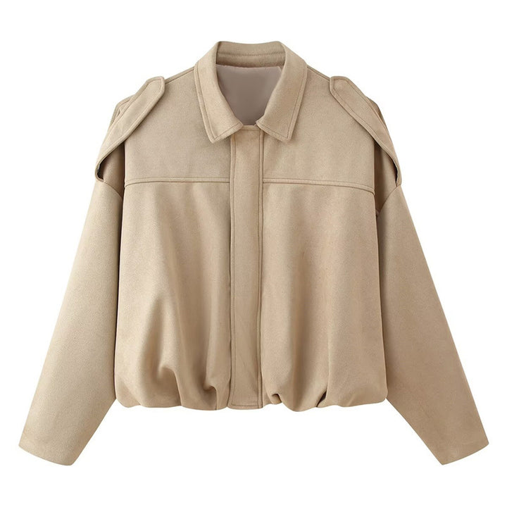 Damen Oversized Kunstlederjacke mit schickem Stehkragen und Gummizug Drune