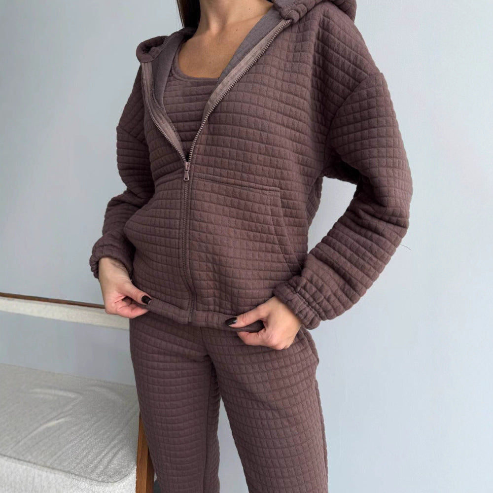 Damen lässiges Sweat-Kordelzug-Set aus gepolstertem Material Drune