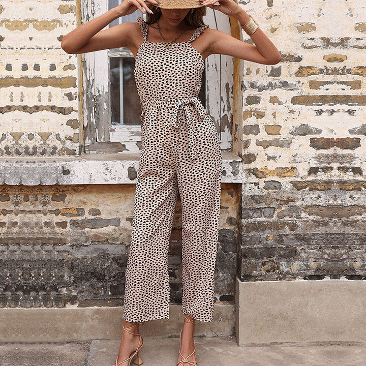 Damen Jumpsuit mit feinem Punktemuster und taillierbarem Gürtel Drune