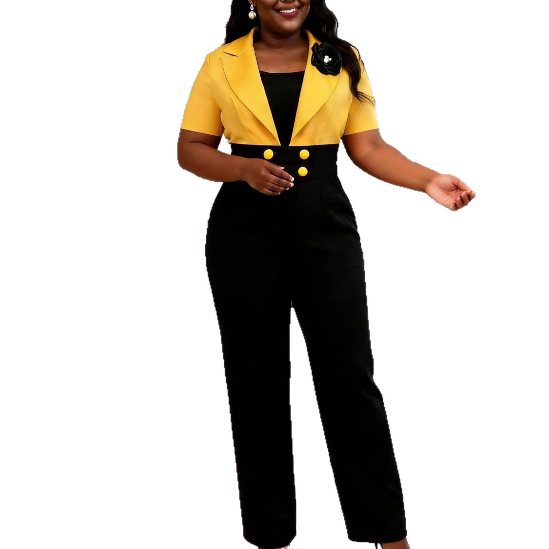 Damen Eleganter Jumpsuit mit tailliertem Blazer und modischen Akzenten Drune