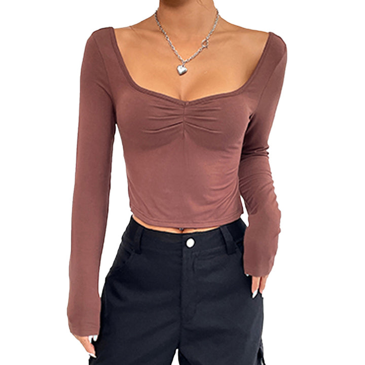Damen elegantes langärmliges Crop-Top mit schickem Raffungseffekt Drune