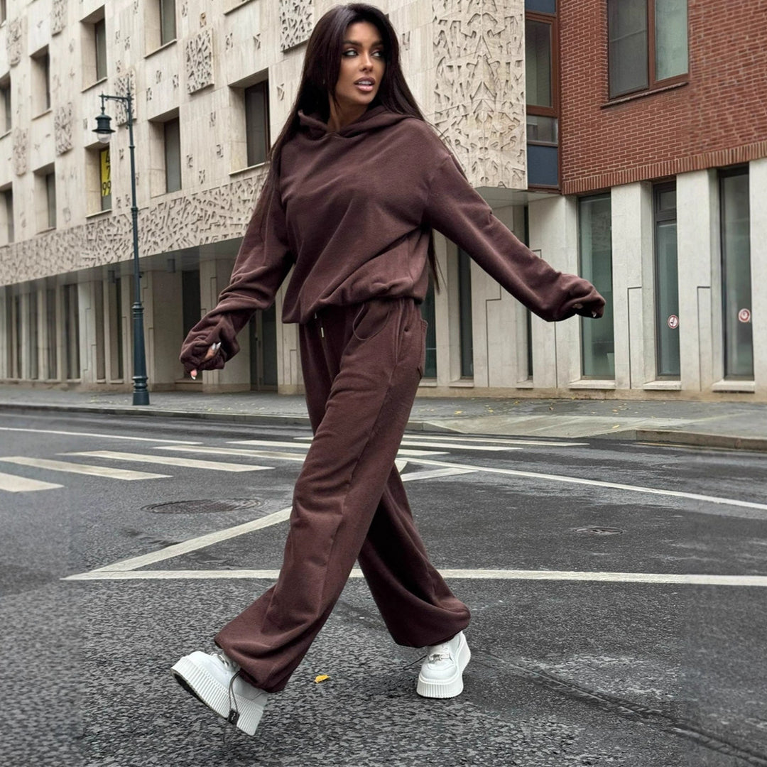 Damen Fleece-Loungewear-Set mit praktischen Taschen und lässigem Schnitt Drune