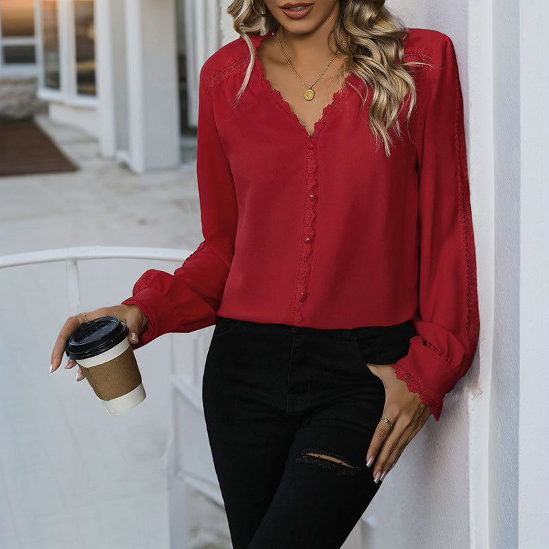 Damen elegante Bluse mit Rüschendetails und Knopfverschluss Drune