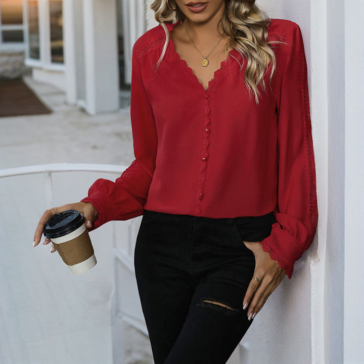Damen elegante Bluse mit Rüschendetails und Knopfverschluss Drune
