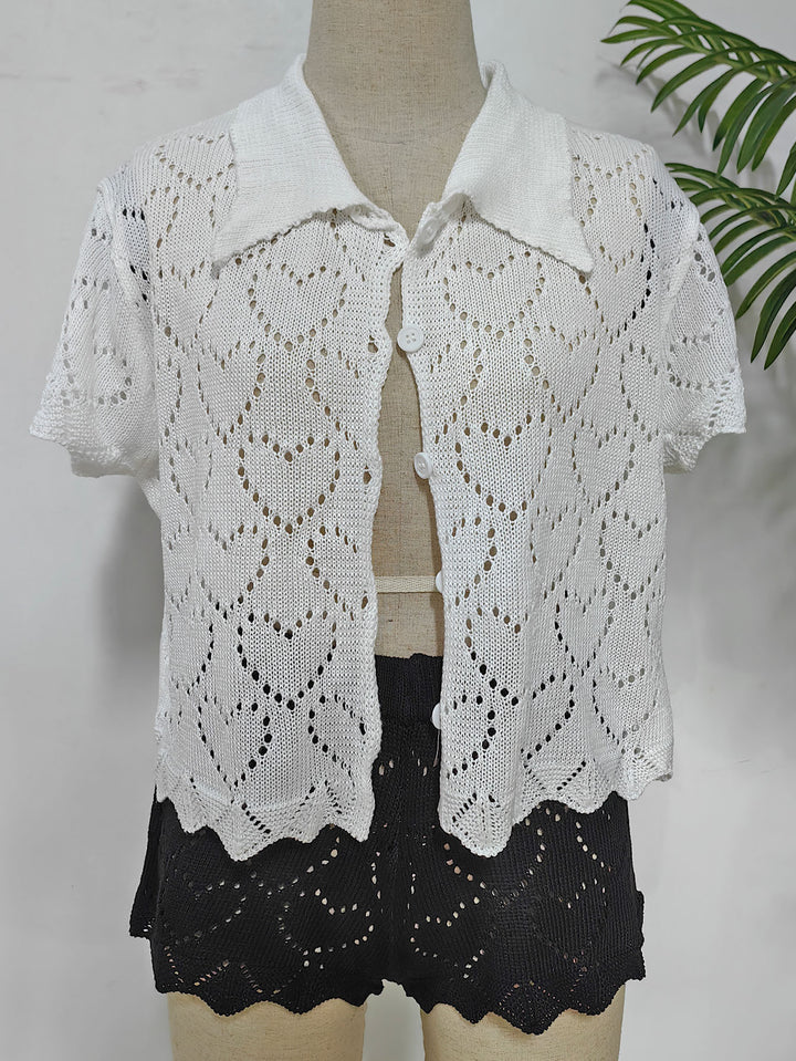 Damen luftiger Häkel-Cardigan mit modischem Lochmuster Drune