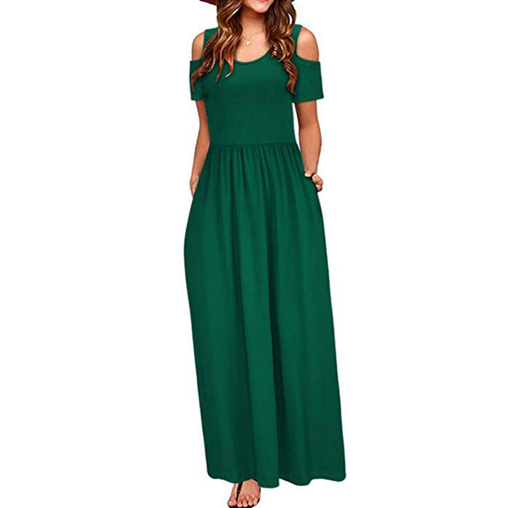 Damen Maxikleid mit schulterfreier Optik und buntem Blattmuster Drune