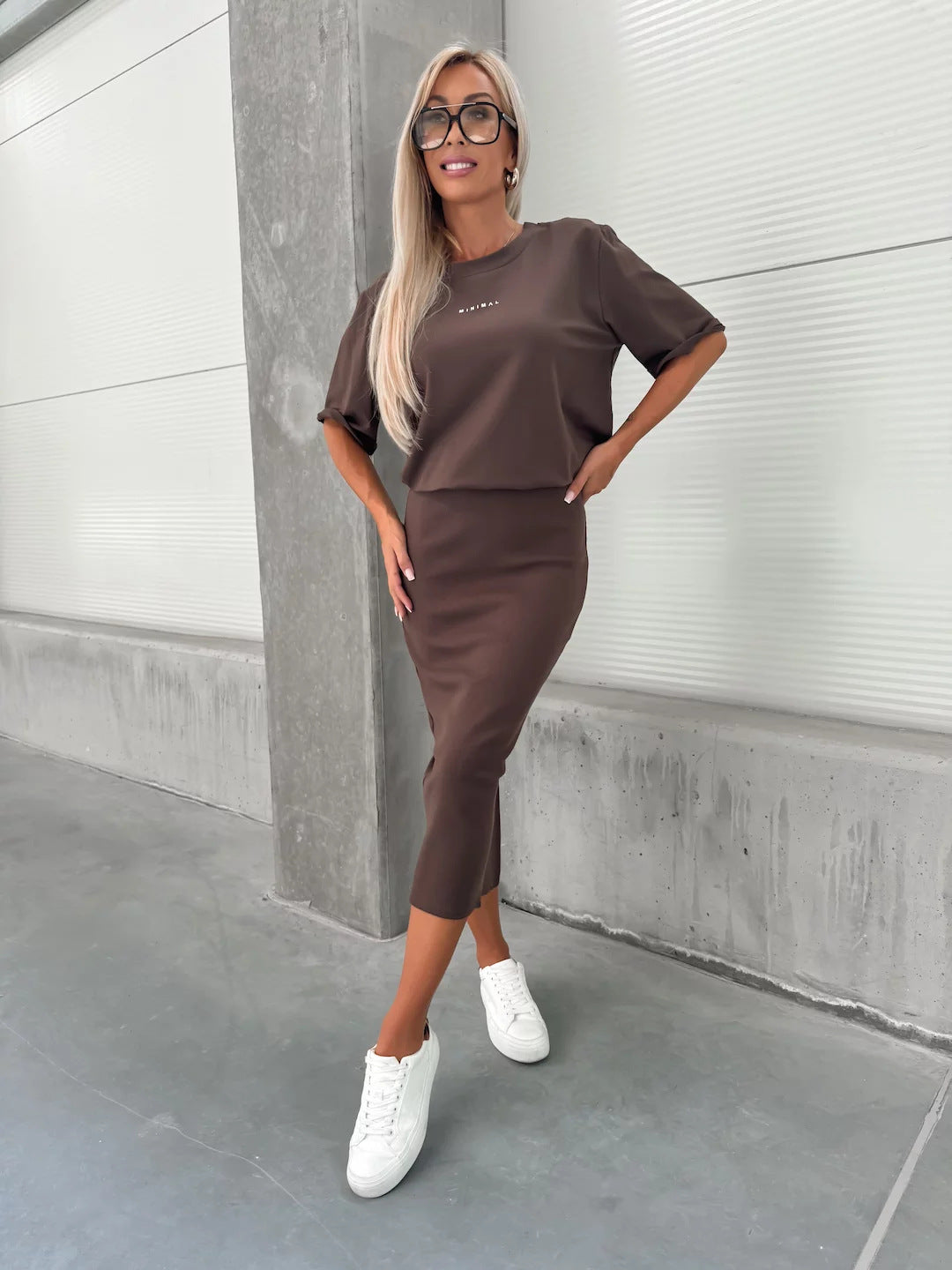 Damen Strickoberteil und Bleistiftrock-Kombination Drune
