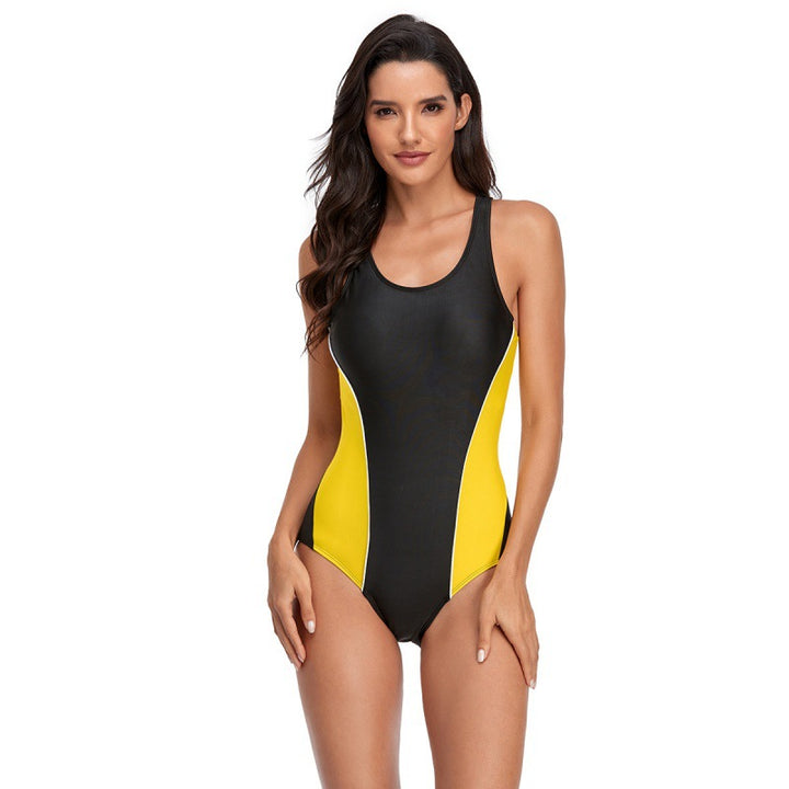 Damen Einteiler Badeanzug mit sportlichem Farbkontrast und hohem Beinausschnitt Drune