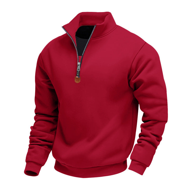 Herren nan Premium-Halbzip-Sweatshirt mit hohem Stehkragen, robustem Reißverschluss und geripptem Saum Drune