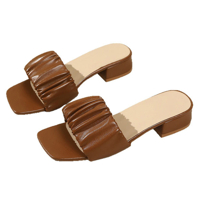 Damen elegante Blockabsatz-Sandalen mit gerafftem Riemen Drune