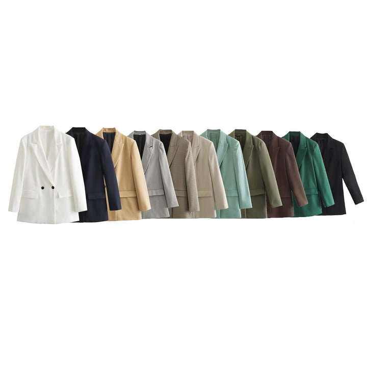 Damen nan taillierter Doppelreihiger Blazer mit schmalem Revers, aufgesetzten Pattentaschen und klarer Silhouette Drune