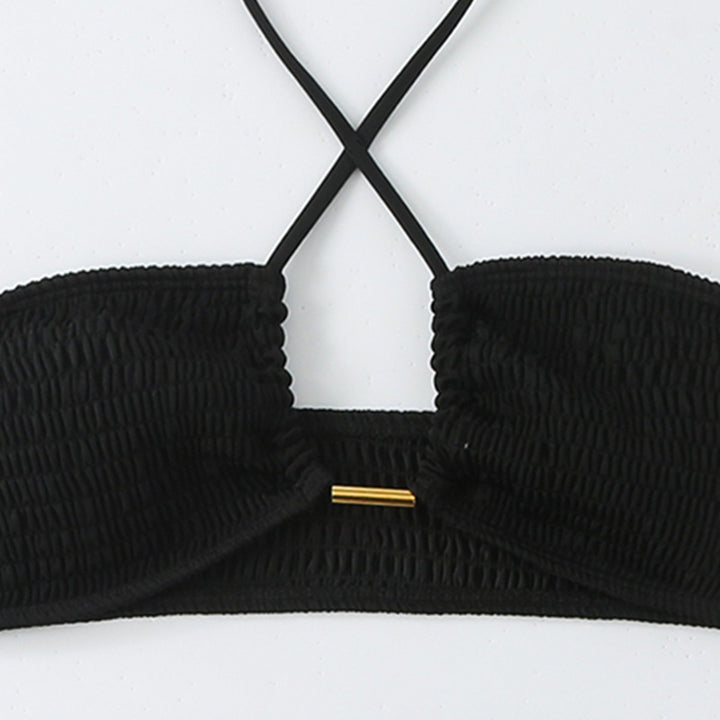 Damen Bikini-Set mit gerafftem Bandeau-Oberteil und hoch geschnittenen Höschen Drune