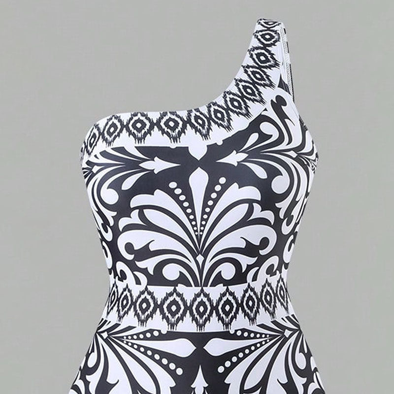 Damen Einteiler Badeanzug mit elegantem asymmetrischen Design und passender Hose Drune