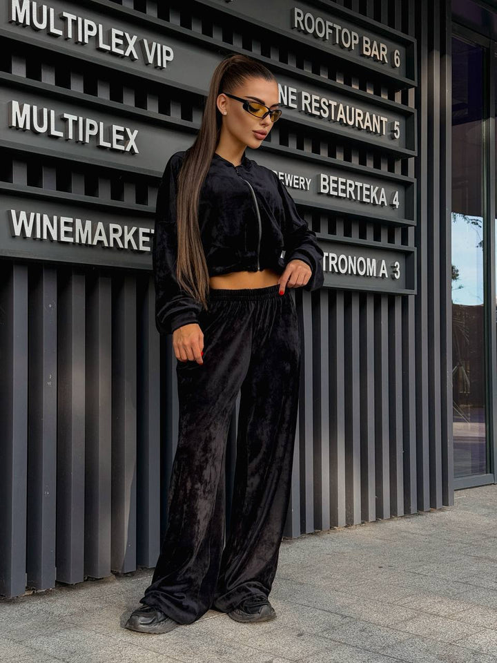 Damen lässiger Sportanzug mit cropped Jacke und weiten Hosen Drune