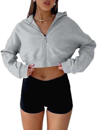 Damen trendige cropped Kapuzenjacke Drune